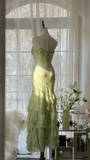 Elegant Green Fairy Mermaid Long Chiffon Spaghetti Strap Ball Gown Evening Dress Prom Dresses HZ1024