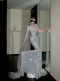 Elegant Glittering Silvery Beaded Sequined Design Mermaid Wedding Dress Prom Dress Evening Dress HZ1024