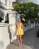 Vintage Cute A-Line Homecoming Dress V-neck Party Dress Short Cocktail Dress HZ1024