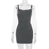 Vintage Gray Dot Pattern Spaghetti Strap Sheath Short Summer Dresses Party Dress Homecoming Dress HZ1024
