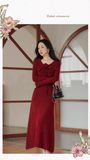 Vintage Burgundy Sheath Prom Dress Long-sleeve Evening Dress Knit Long Formal Dress HZ1024