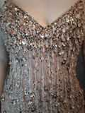Vintage Champagne Spaghetti Strap V-neck Sparkling Beaded Design Elegant Chiffon Evening Dress Prom Dress HZ1024