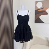 New Fashion Black Design A-line Sleeveless Spaghetti Strap Puffy Dress HZ1024