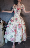 Vintage Sweetheart Floral Design Romantic Short-sleeved Evening Dress Prom Dress HZ1024