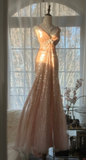 Vintage Champagne Sparkling Sequin Design Romantic Chiffon Evening Dress Prom Dress HZ1024