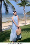 Simple Elegant Blue Design Beach Holiday Halter Dress HZ1024