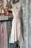 Vintage Pink Irregular Ruffle Hem Elegant A-Line Chiffon Long Evening Dress Prom Dresses HZ1024
