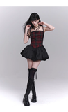 Simple Fashion Red Black Plaid Design Spaghetti Strap Dress HZ1024