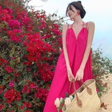New Fashion Rose Pink Sleeveless Beach Halter Dress HZ1024
