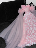 Vintage Pink Applique Bow Design A-Line Prom Dress Evening Dress HZ1024