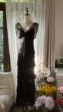 Vintage Black Applique Elegant Design A-line Romantic Chiffon Evening Dress Prom Dress HZ1024