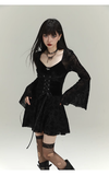 Vintage Black Gothic Bell Sleeve Long-sleeved Dress HZ1024