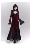 New Ladies Fashion Red Black Gothic Long-sleeved Dress HZ1024