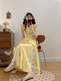 New Simple Fashion Yellow Floral Design A-Line Long Dress HZ1024