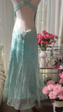 Retro Sparkling Light Blue Sweetheart Design A-line Romantic Chiffon Evening Dress Prom Dress HZ1024