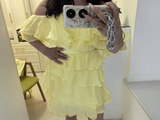 Fashion Yellow Strapless Ruffled Hem Design A-line Tiered Party Dresses Homecoming Dresses, HZ1024