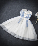 Vintage Blue Sweetheart Embroidery Design A-line Tulle Party Dress Homecoming Dress HZ1024