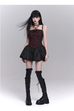 Simple Fashion Red Black Plaid Design Spaghetti Strap Dress HZ1024