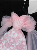 Vintage Pink Applique Bow Design A-Line Prom Dress Evening Dress HZ1024