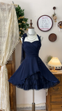 Vintage Navy Blue Sweetheart Ruffle Design A-line Elegant Homecoming Dress Birthday Dress Party Dress HZ1024