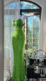 Shiny Green Sequined V-neck Spaghetti Strap Design Chiffon Prom Dress Evening Dress HZ1024