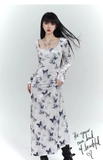 New Fashion Butterfly Pattern Design Sense White Long-sleeved Dress HZ1024