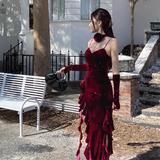 Vintage Glittering Sequin Sweetheart Spaghetti Strap Ruffled High Slit Prom Dress Evening Dress HZ1024