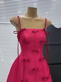 New Rose Pink Spaghetti Strap Bow Design A-line Party Dresses Homecoming Dresses, HZ1024