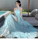 Simple Fashion Mint Green Ruffled Hem Design A-line Beach Holiday Halter Dress HZ1024