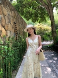 Retro Fashion Floral Design Beach Holiday A-line Spaghetti Strap Dress HZ1024