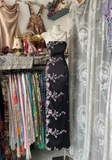 Vintage Black Floral Strapless Design Elegant Sheath Satin Long Evening Dress Prom Dresses HZ1024