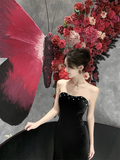 New Simple Design Black A-Line Elegant Women Strapless Dress HZ1024
