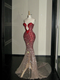 Vintage Gradient Red Sweetheart Strapless Mermaid Design Sexy Prom Dress Evening Dress HZ1024