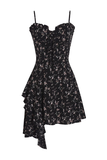 New Fashion Floral Design A-line Black High-waist Sleeveless Spaghetti Strap Dress HZ1024
