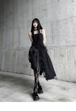 Women Fashion Black Irregular Spaghetti Strap Dress HZ1024