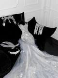 Elegant Sweetheart Lace Tulle Beaded Applique Design Gorgeous Mermaid Floor-length Wedding Dress HZ1024