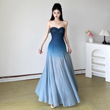 Simple Gradient Blue Sweetheart Strapless A-Line Summer Dresses Prom Dress Evening Dress HZ1024