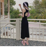 Simple Women Fashion Gray Black Halter Dress HZ1024