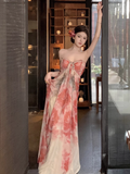 New Simple Fashion Floral Design A-Line Beach Holiday Strapless Dress HZ1024