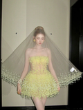 Fashion Yellow Sequined Strapless A-Line Veil Design Tulle Party Dress Homecoming Dress HZ1024