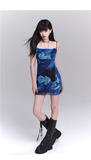 New Fashion Blue Style Short Slim Spaghetti Strap Dress HZ1024