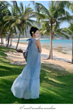Simple Elegant Blue Design Beach Holiday Halter Dress HZ1024