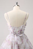 Vintage A-Line Homecoming Dress Spaghetti Straps Ruffled Floral Print Tiered Cocktail Dress HZ1024