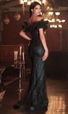 Vintage Beaded Mermaid Prom Dress Off-the-shoulder Evening Dress Long Formal Dress HZ1024