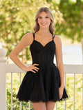 Charming Black Lace Design A-line Lace-up Spaghetti Strap Homecoming Dress HZ1024