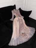 Gorgeous Sparkling Pink Beaded Sequin A-Line Romantic Chiffon Evening Dress Prom Dresses HZ1024