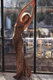 New Fashion Leopard Print Design A-line Spaghetti Strap Women Party Dress HZ1024