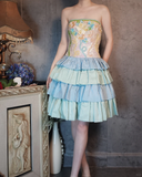 Retro Colorful Strapless Floral Design A-line Short Tiered Homecoming Dress HZ1024