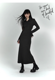 New Fashion Design POLO Style Women Black Long-sleeved Dress HZ1024