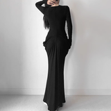 New Sexy V-neck Black Mermaid Long-sleeved Dress HZ1024